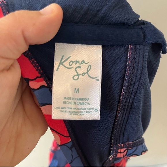 Kona Sol Strapless One Piece Navy and Pink Floral Swimsuit Medium - Picture 8 of 8